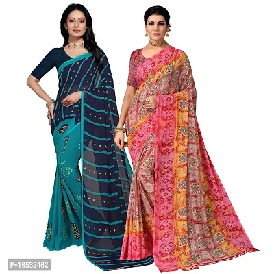 Women Fancy Printed Georgette Saree with Blouse piece (Pack Of 2)