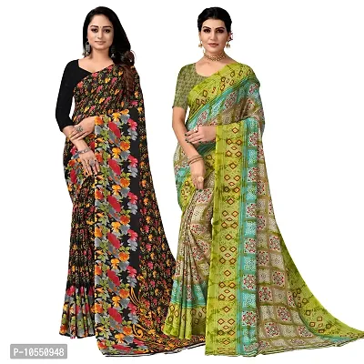 Stylish Georgette Multicoloured Printed Saree With Blouse Piece Pack Of 2