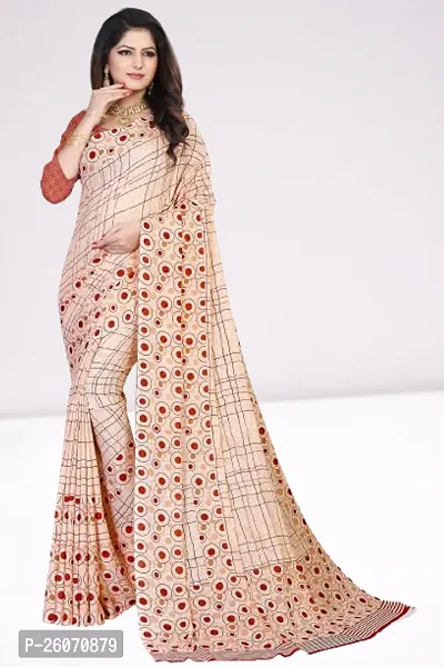 Elegant Orange Georgette Printed Saree with Blouse piece