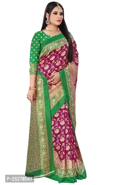 Elegant Green Art Silk Printed Saree with Blouse piece-thumb0