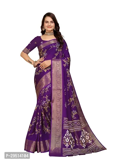 Beautiful Purple Dola Silk Foil Print Women Saree with Blouse piece-thumb0