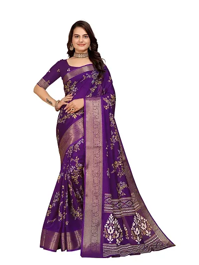 Beautiful Dola Silk Foil Print Women Saree with Blouse piece