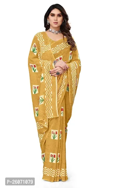 Elegant Yellow Georgette Printed Saree with Blouse piece