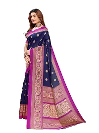 Beautiful Navy Blue Art Silk Printed Saree With Blouse Piece For Women-thumb2