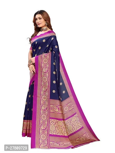 Beautiful Navy Blue Art Silk Printed Saree With Blouse Piece For Women-thumb3