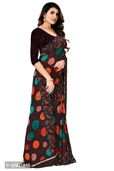 Elegant Brown Georgette Printed Saree with Blouse piece-thumb0