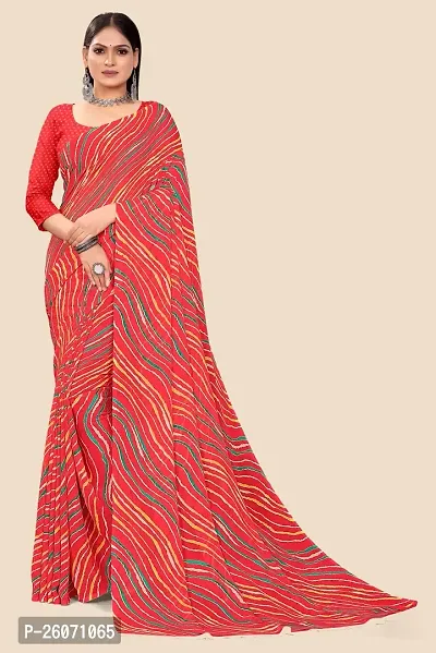 Elegant Orange Georgette Printed Saree with Blouse piece-thumb0