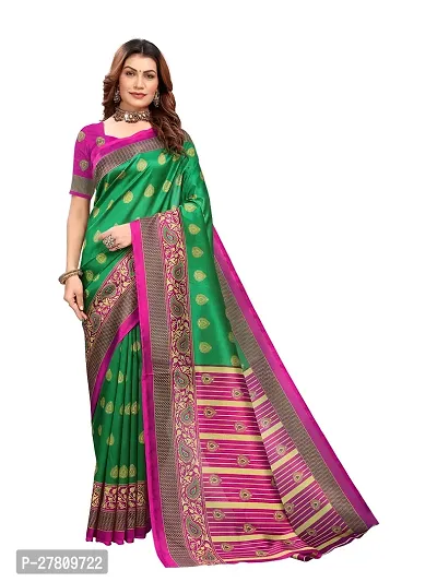 Beautiful Green Art Silk Printed Saree With Blouse Piece For Women