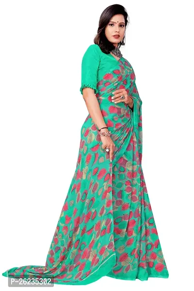 Elegant Teal Georgette Saree with Blouse piece For Women