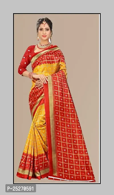 Elegant Red Art Silk Printed Saree with Blouse piece