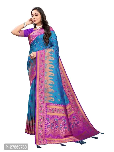 Beautiful Blue Jaqcard  Woven Design Saree With Blouse Piece For Women-thumb3