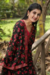 Beautiful Black Georgette Printed Women Saree with Blouse piece-thumb2