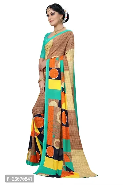 Elegant Beige Georgette Printed Saree with Blouse piece