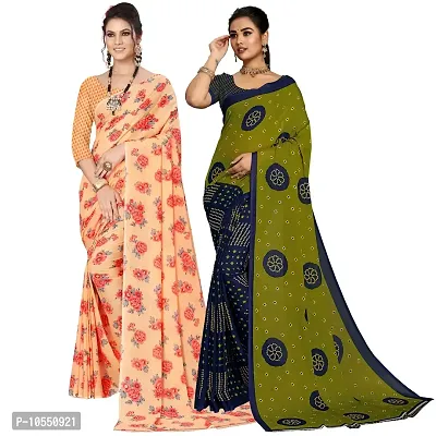 Stylish Georgette Multicoloured Printed Saree With Blouse Piece Pack Of 2-thumb0