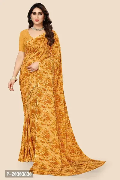 Alluring Mustard Georgette Printed Saree with Blouse piece