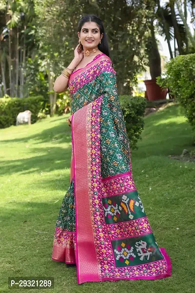 Stylish Green Cotton Silk Saree With Blouse Piece For Women-thumb3