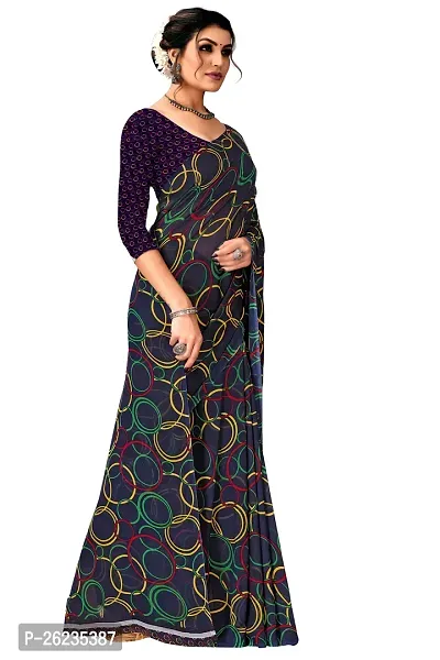 Elegant Navy Blue Georgette Saree with Blouse piece For Women-thumb0