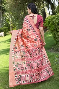 Beautiful Peach Cotton Silk Printed Women Saree with Blouse piece-thumb1