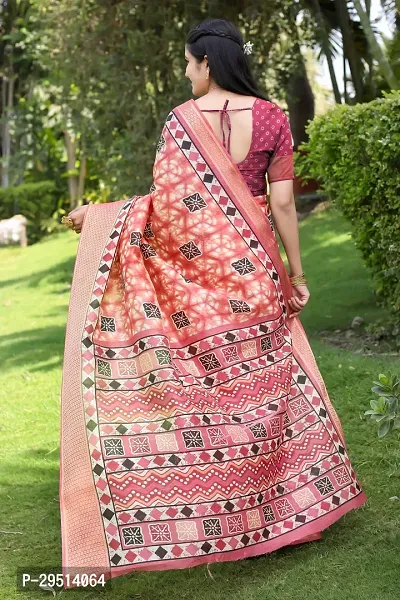 Beautiful Peach Cotton Silk Printed Women Saree with Blouse piece-thumb2