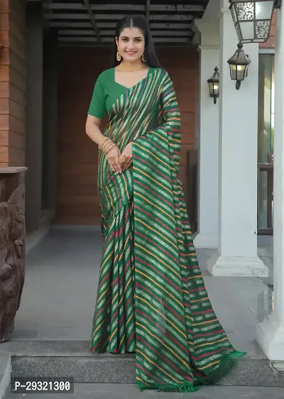 Stylish Green Kota Doria Saree With Blouse Piece For Women-thumb0