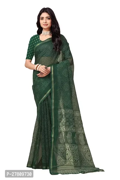 Stylish Net Green Printed Saree with Blouse piece For Women