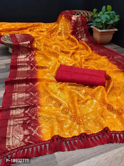 Stylish Art Silk Mustard Woven Design Saree With Blouse Piece