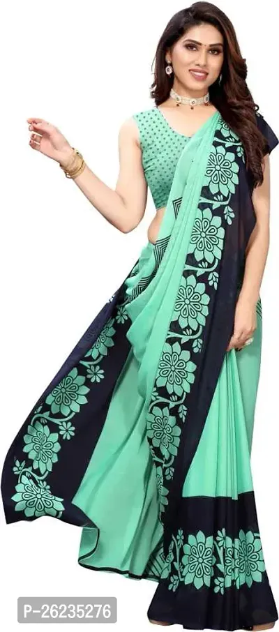 Elegant Green Georgette Saree with Blouse piece For Women