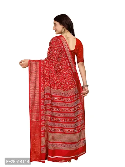 Beautiful Red Dola Silk Foil Print Women Saree with Blouse piece-thumb2