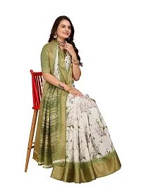 Beautiful Green Dola Silk Foil Print Women Saree with Blouse piece-thumb2