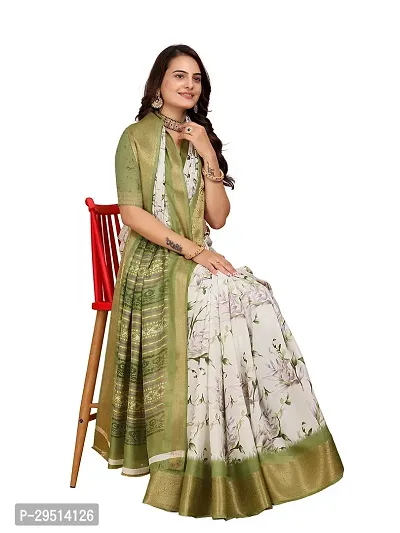 Beautiful Green Dola Silk Foil Print Women Saree with Blouse piece-thumb3