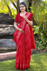 Stylish Red Kota Doria Saree With Blouse Piece For Women-thumb1