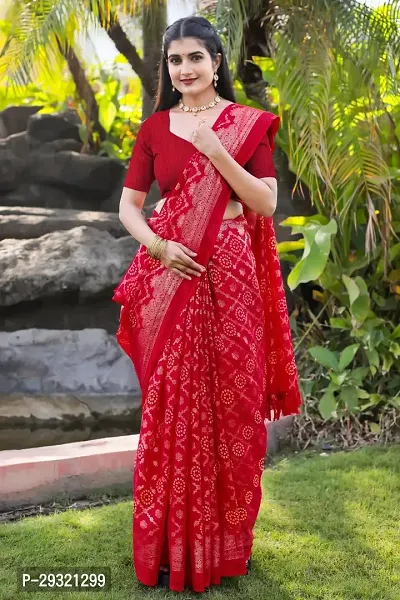 Stylish Red Kota Doria Saree With Blouse Piece For Women-thumb2