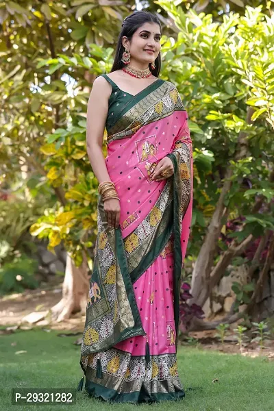 Stylish Pink Dola Silk Saree With Blouse Piece For Women-thumb4