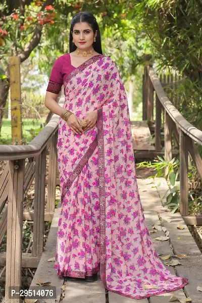 Beautiful Pink Georgette Printed Women Saree with Blouse piece-thumb0