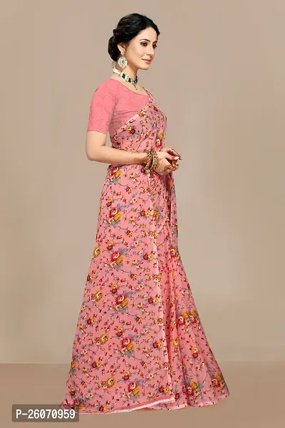 Elegant Peach Georgette Printed Saree with Blouse piece