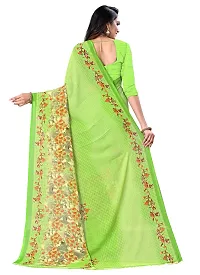 Stylish Georgette Green Printed Saree with Blouse piece For Women-thumb1