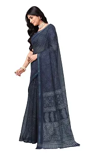 Beautiful Grey Net Printed Saree With Blouse Piece For Women-thumb1