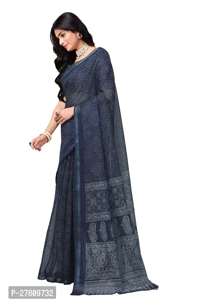 Beautiful Grey Net Printed Saree With Blouse Piece For Women-thumb2