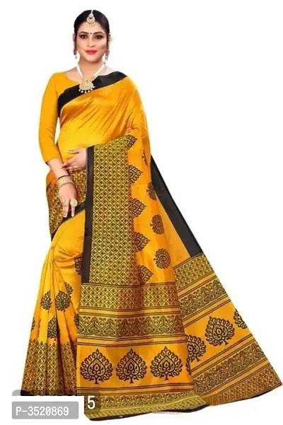 Women's Yellow Art Silk Saree with Blouse piece