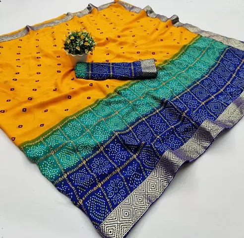 Tranoli Georgette Bandhani Saree with lace Border and Blouse piece