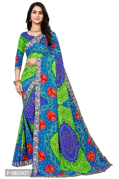 Attractive Georgette Printed Bandhani Lace Border Saree with Blouse piece