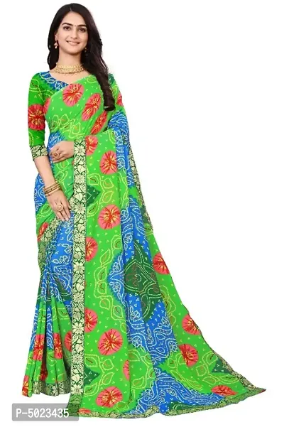 Attractive Georgette Printed Bandhani Lace Border Saree with Blouse piece-thumb0