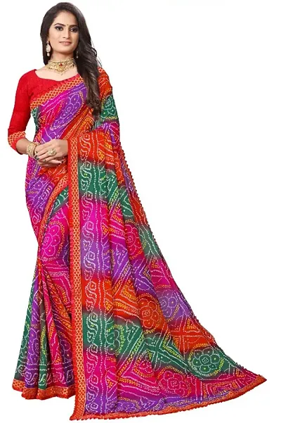 New Stylish Bandhani Printed Georgette Sarees with Blouse Piece