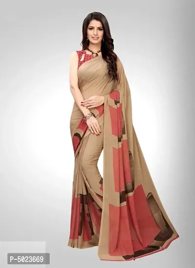Beige Georgette Printed Sarees For Women
