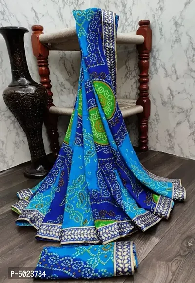 Attractive Georgette Printed Bandhani Lace Border Saree with Blouse piece