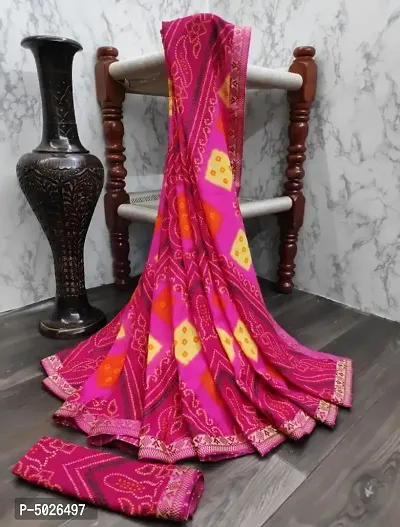 Attractive Georgette Printed Bandhani Saree with Blouse piece-thumb0