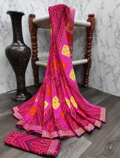 Attractive Georgette Printed Bandhani Sarees with Blouse Piece