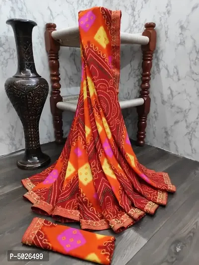 Attractive Georgette Printed Bandhani Saree with Blouse piece