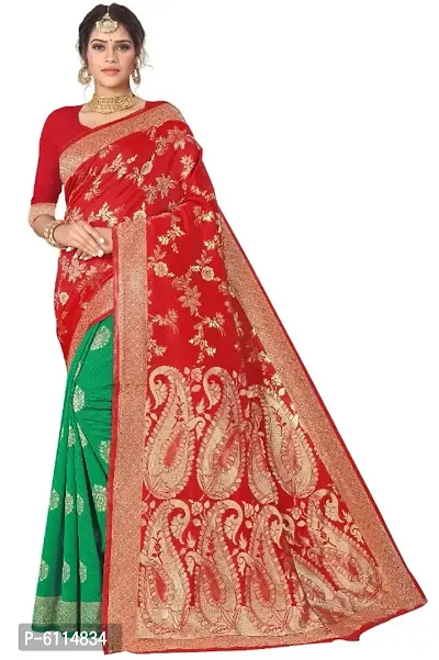 Fabulous Red Banarasi Silk Woven Printed Saree with Blouse piece For Women