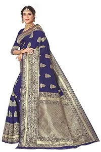 Fabulous Navy Blue Banarasi Silk Woven Printed Saree with Blouse piece For Women-thumb2
